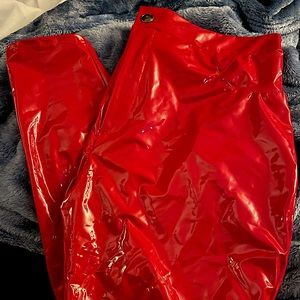 Red vinyl pants from fashion nova